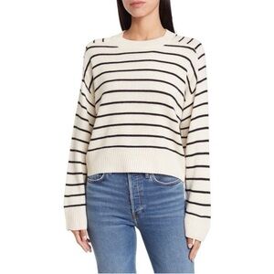 T Tahari Black Striped Crewneck Sweater